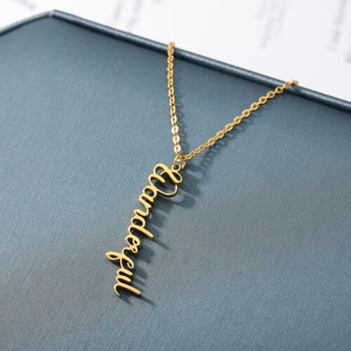Personalized Name Vertical Necklace Custom Stainless Steel Nameplate Collares Bijoux BFF Pendents For Womens Accessories Gifts