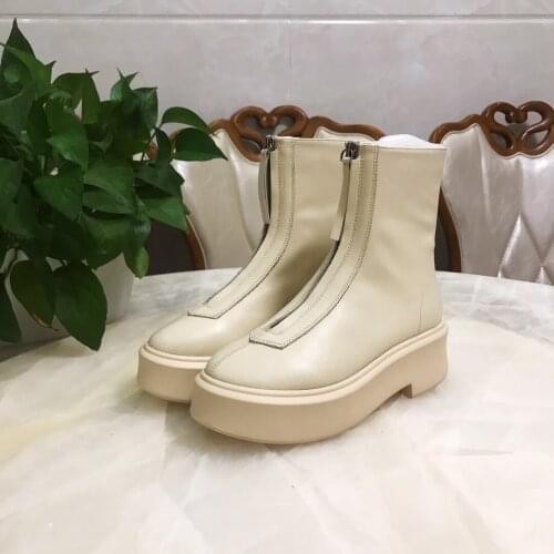 Classic Thick Bottom Women Boots Round Toe Zip Ankle Boots 2021 Autumn Winter Women Shoes All-match Solid Color Boots For Woman