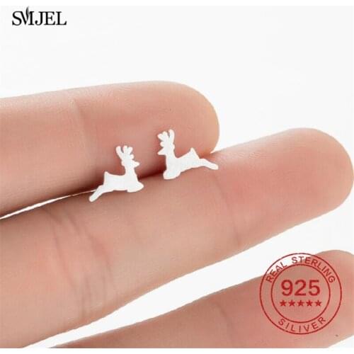 Tiny 925 Sterling Silver Deer Earrings for Women Fashion Cute Mini Reindeer Antler Stud Earring Christmas Jewelry Accessories