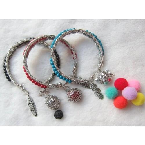 Bohemia Style Round Beads and Engraved Alloy Parts Leaf Drop with 16mm Locket Ball DIY Essential Oil Diffuser Bracelet