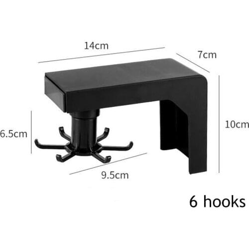 Kitchen rotatable hook black free punching multi-purpose wall rack sticky hook hanging spoon hanger 4/6 hooks type can choose