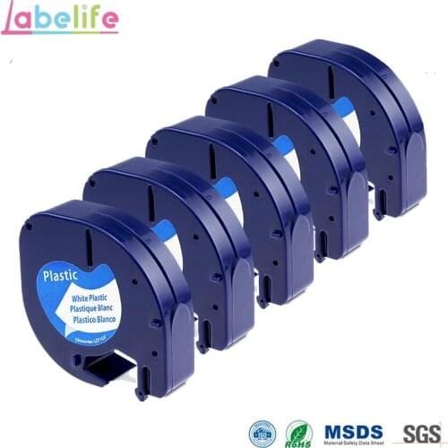 Labelife 5 Pack 12mm 91201 Black on White compatible for DYMO LetraTag Plastic Label Tape DYMO label Printer ribbons Label Maker