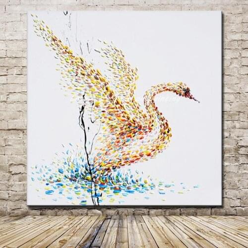 Mintura Handpainted Cartoon Swan Oil Painting On Canvas Modern Abstract Animal Posters Pop Art Pictures For Wall Decoration Gift