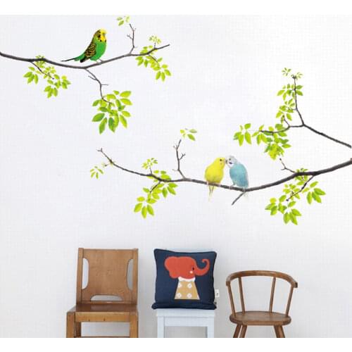 Natural Birds on Tree Wall Decals Peel Stick Fresh Removable Wall Stickers for Kids Living Room Bedroom Home Decoration