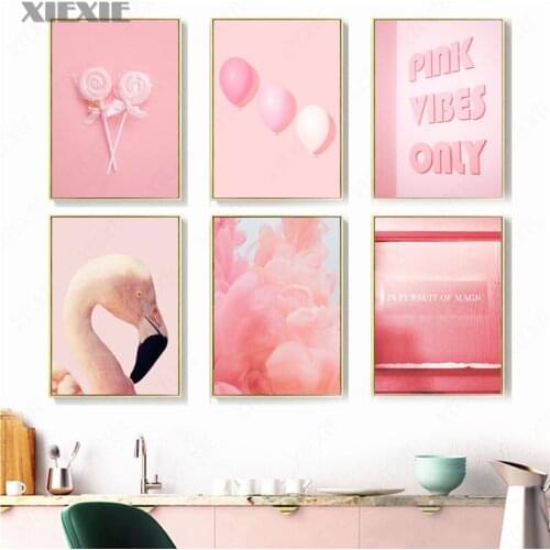 Wall Art Canvas Painting Pink Flamingo Candy Quotes Nordic Posters and Prints Wall Pictures for Living Room Girl Bedroom Decor