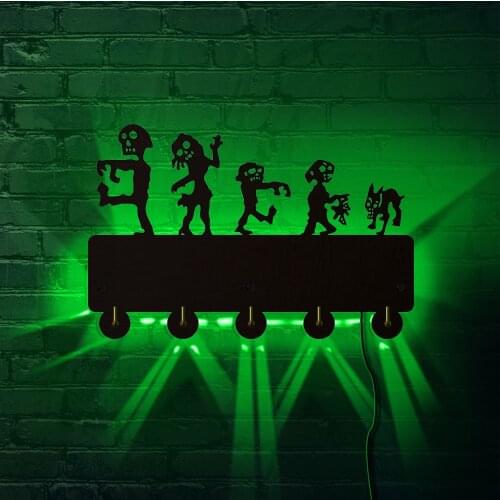 Zombies Chase Wall Mounted Key Organizer Hanger Hook Horror Zombies Attack Scene LED Light Glow in Dark Entryway Keyring Holder
