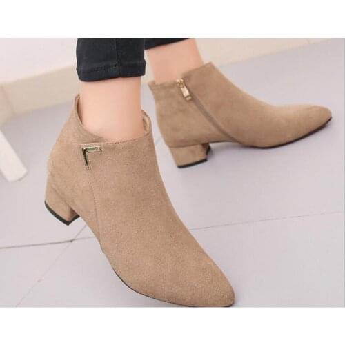 Autumn new Womens boots suede pointed Ankle Boots Fashion Shoes Woman Short Winter Warm Boots Platform Heel Footwear
