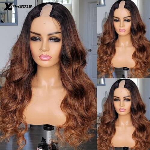 Ombre #30 Brown U Part Wigs Middle/Left/Right Part Brazilian Body Wave Pre Plucked 180% Density 2x4'' U Part Human Hair Wigs