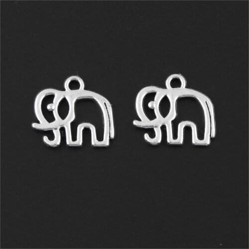 35Pcs Silver Color Mini Hollow Elephant Charms Animal Pendnt Making Jewelry Necklaces Supplies Handmade Crafts 12X14mm A3148