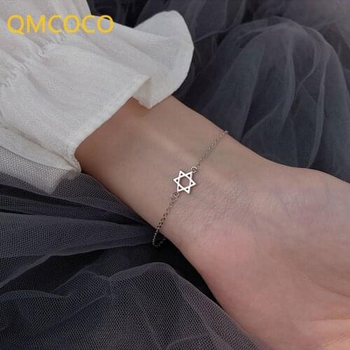 QMCOCO INS Fashion 925 Silver Chain Bracelets For Women Creative Design Simple Hollow Out Star-Shape Geometric Elegant Jewelry