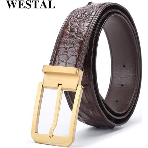 WESTAL Croco Leather Belt Luxury Vintage Metal Pin Buckle Design Belts Brand Strap Male for Jeans Designer Strap Men Belts 180