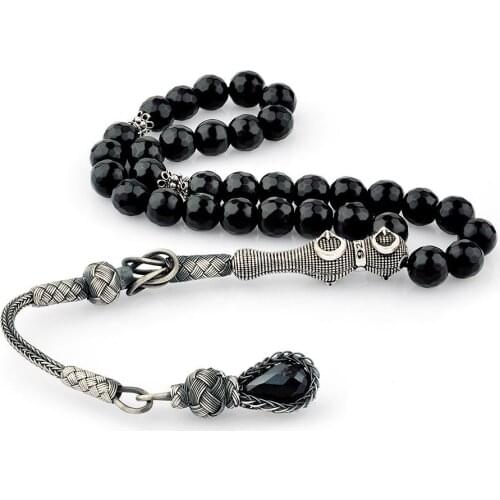 Silver Kazaz Tassels Moon star Model Onix Stone Rosary
