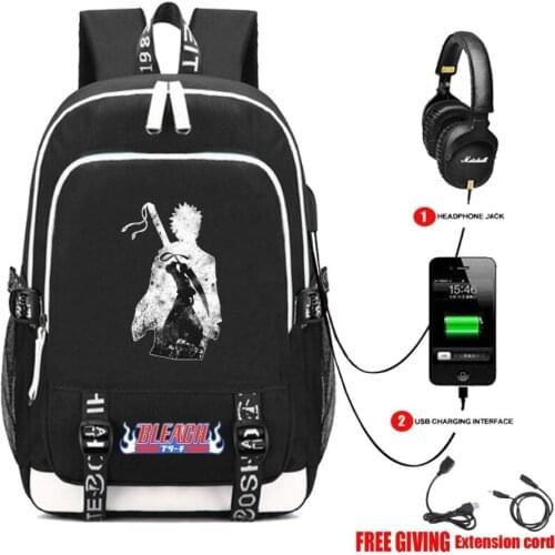 USB charging multifunction Rucksack anime Bleach Backpack Schoolbag Bookbag College Bag men women Travelbag 5 style