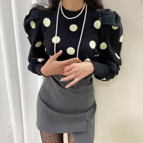 Polka dot chic elegant fashion blouses elegant termperament puff sleeved shirt fall casual fashion blouses 2020 womens sweater