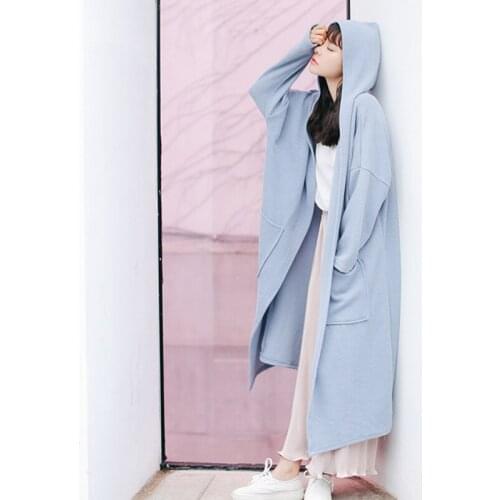 Spring and Autumn Casual Knitting Loose Trench Coat Hooded for Women Long Sleeve Solid Windbreaker Clothes Oversize