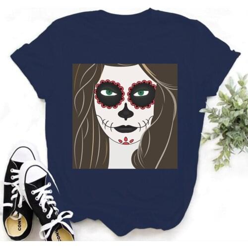 Halloween makeup Women T Shirt Casual Funny Tshirts Kawaii Tees Top Hipster Female Harajuku Short Sleeves Shirts Woman Clothe