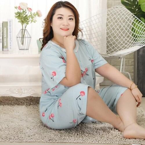130KG Fat MM Sweet 2PCS Pajamas Sets women summer Soft 100% cotton short sleeves trousers pyjamas Plus Size 4XL 5XL sleepwear