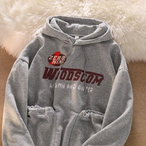 Design sense pocket sweater women autumn and winter loose thin section niche hooded Harajuku lazy wind hoodie 2021 new