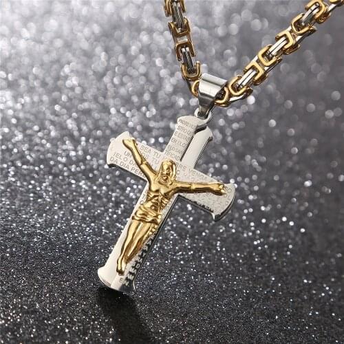 Gold/silver jesus Stainless Steel Pendant Christian Bible Prayer Cross Pendant Men Necklace Charming Gifts Jewelry