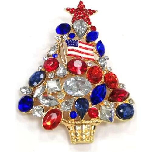 10pcs/lot free shipping 62mm new arrival Water drop USA flag Christmas tree brooch pin dress decoration for party