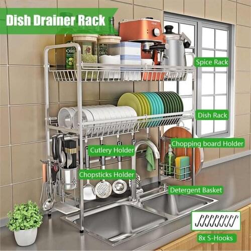 2-Layer Dishes Rack Kitchen Storage 304 Stainless Steel Kitchen Dish Rack Dish Drying Rack For Kitchenware Mug Holder