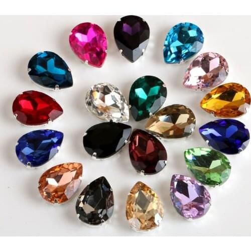 20pcs/lot 13X18mm Drop Shap Sewing Rhinestone With Claw Sew on Strass Crystal Stones For DIY Craft Clothes Decoration