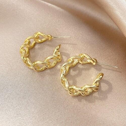2021 Trendy Hollow Chain Hoop Earrings Temperament Simple Circle Statement Earrings Jewelry Metal Geometric Korean Earrings New