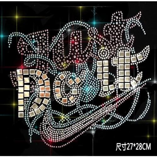 5 pc/lot Shiny English words chest hotfix rhinestones, heat transfer design iron on motifs,rhinestone for garment,T-shirt