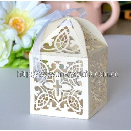 50pcs,Personalized laser cut giveaway box, wedding favors giveaway paper box,light gold giveaway cross box
