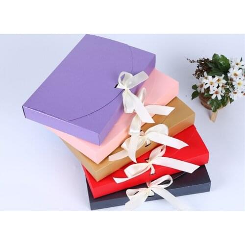 50pcs 26x17.5x3.5cm Large Gift Box Cosmetic Bottle Scarf clothing Packaging Color Paper Box with ribbon Underwear packing box