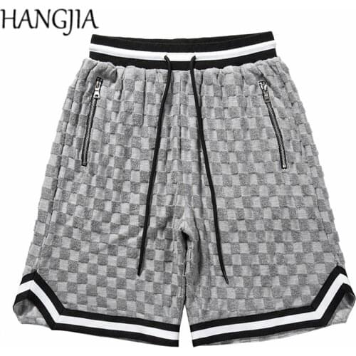 White Black Plaid Jogger Shorts Men Hip Hop Drop-crotch Sweat Shorts Women Streetwear Checkered Patch Sweat Pants Male