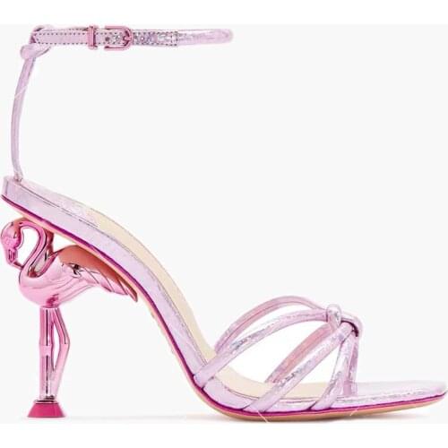 OLOMLB Peep Toe Genuine Leather Strange Irregular High Flamingo Heel Slingbacks Pumps Sandals Luxury Shoes for Women Plus Size