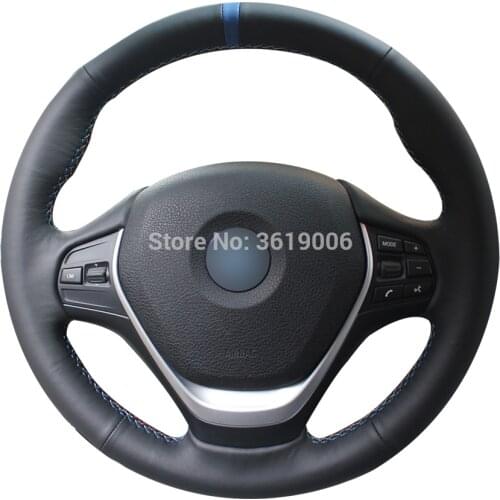 DIY Steering Wheel Cover Wrap Black Leather Hand Sewing For BMW F30 320i 328i 320d F20