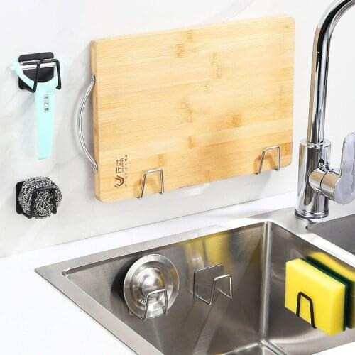 304 Stainless Steel Punch-Free Holder Multifunction Sink Sponge Drain Rack Kitchen Wall Hooks Accessories Storage Organizer