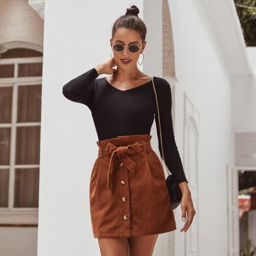 FNOCE 2020 new womens Corduroy dresses street fashion young casual elegant solid high waist all-match slim mini bust skirt