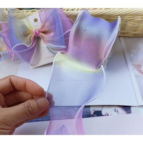 Kewgarden Tulle Flower Gift Packing 6cm 60mm Rainbow colors Organza Ribbon Handmade DIY Hair Bow Accessories Wholesale 38 Yards