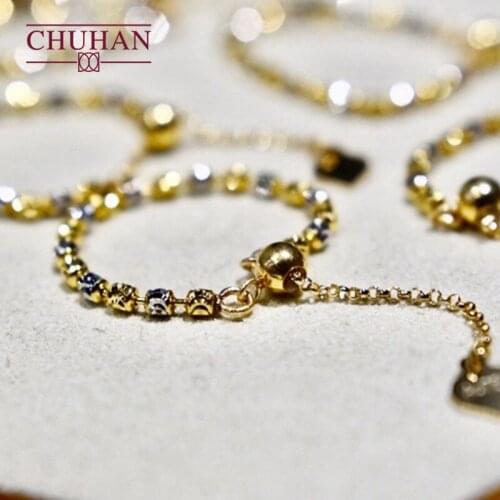 CHUHAN 18K Gold Bead Bead Chain Ring Female AU750 Adjustable Length Ring Lady Luxury Jewelry Gifts for Women Fine Wedding Gift