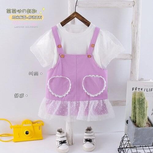 Kid Girls Clothing Sets Lace Cotton Short Sleeves Sweet Sling 1 2 3 4 5 Years Girl Clothes Outfits Mesh Skirt Sweet Princess