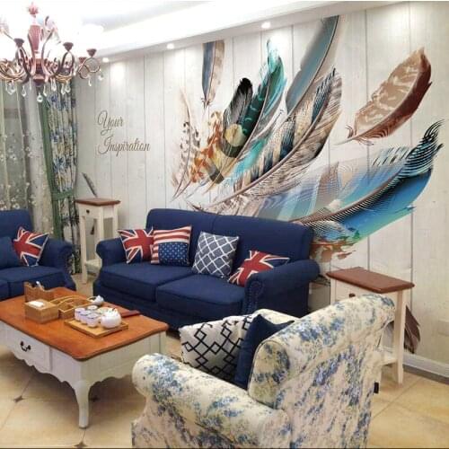 Nordic creative feather sofa wallpaper wood grain 8D TV background wall living room film and television wall decorative mural