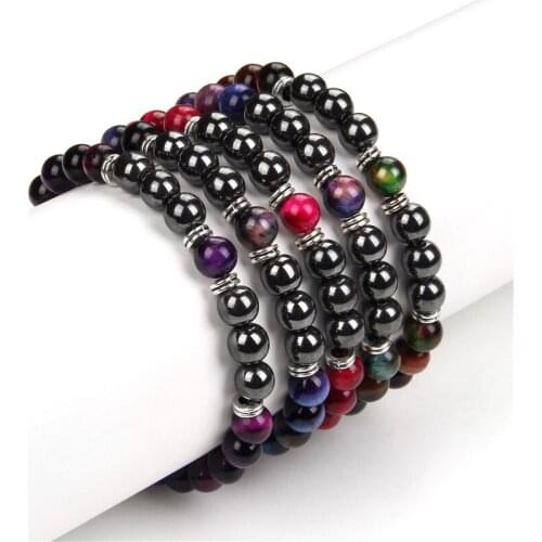 Fashion Natural Stone Bracelet Tiger Eye Triple Protection Hematite and Obsidian Bracelet Health Balance Healing Soul Jewelry