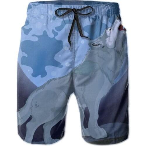 Mens Swimming Shorts Swimwear Howling Wolf Stands On Cliff Men Trunks Swimsuit Man Beach Wear Short Pants Bermuda Boardshorts