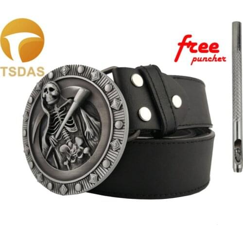 Skeleton Reaper Skull Belt Buckle With Round Silver Metal Mens Belt Buckle Head Halloween Gift