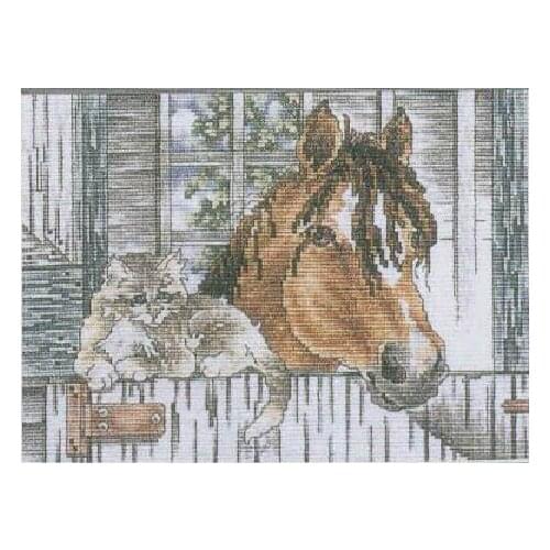 Count 14ct cross stitch kit horses cat Pony And Kitten Simple Embroidery Needlework Handmade Gift Home Decoration Cartoon Aniaml