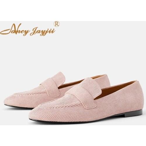Corduroy Women Ladies Adult Female Flats Shoes Solid Slip-On Pointed Toe Party Fashion Leisure Elegant Mature Nancyjayjii 2019