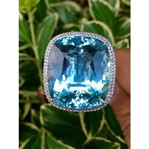 Fine Jewelry Real Pure 18K White Gold AU750 Natural Blue Aquamarine 44.5ct Gemstones Pendants for Women Fine Necklace