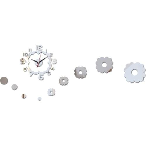 New hot diy wall stickers clock home decoration living room modern furniture clocks acrylic mirror sticker flower pattern