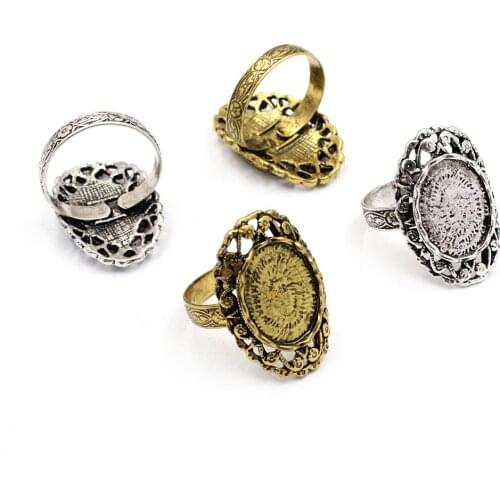 Fit 13x18mm Cabochons Finger Ring Oval Antique gold Cameo/Glass/Cabochon Frame bezel Setting adjustable 5pcs/lot (K05130)