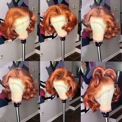 Highlight Short Bob Wig Ombre Brown Honey Blonde Body Wave Kinky Curly Lace Front Wig For Women Remy Bob T Part Lace Wig 150