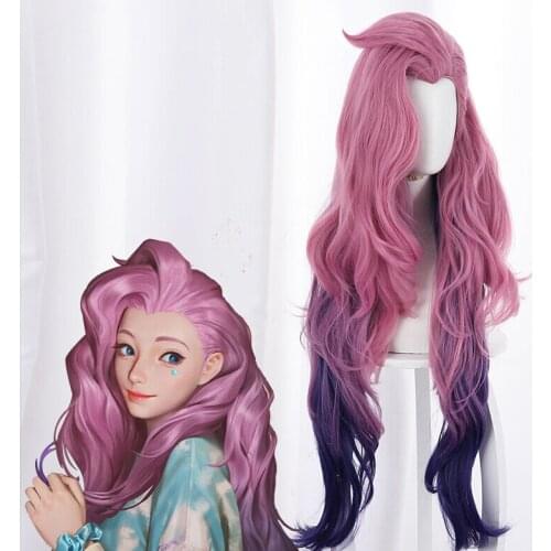 Game LOL KDA Cosplay Seraphine Wig 90cm Pink Heat Resistant Synthetic Hair Party Wigs