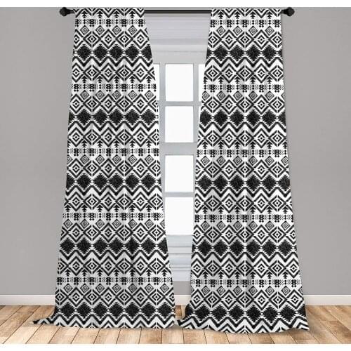 Tribal Curtain Hand Drawn Style Tribal Geometric and Oranmental Aztec Design Print Window Curtain Living Room Bedroom